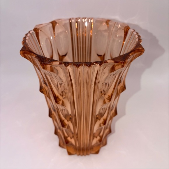 Artdeco Stolze vase pink peach pressed glass 1930's | Art Deco Style | 8” Tall - Picture 4 of 11